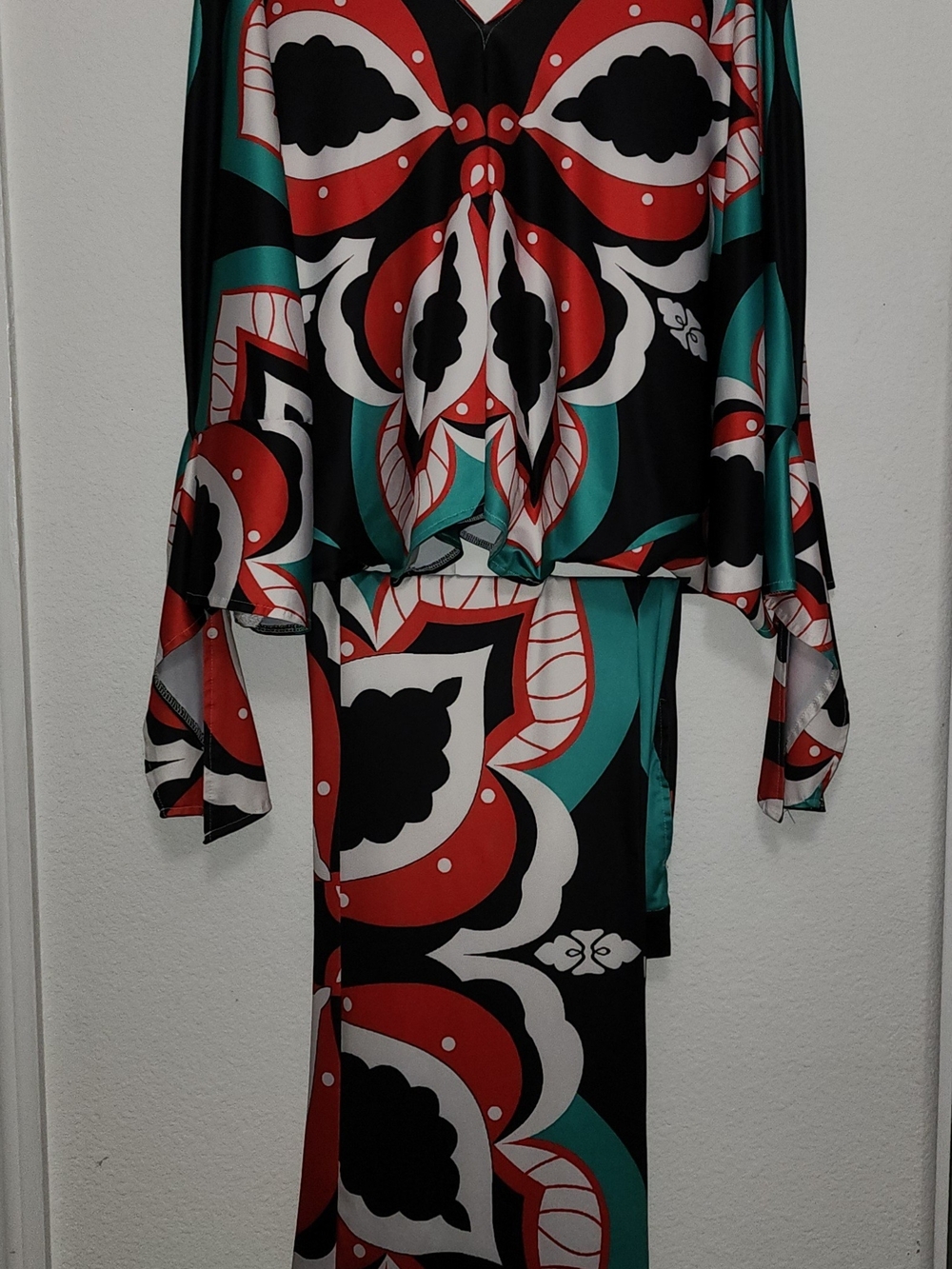 Fashion Nova Black Red Teal Printed Pantsuit Set